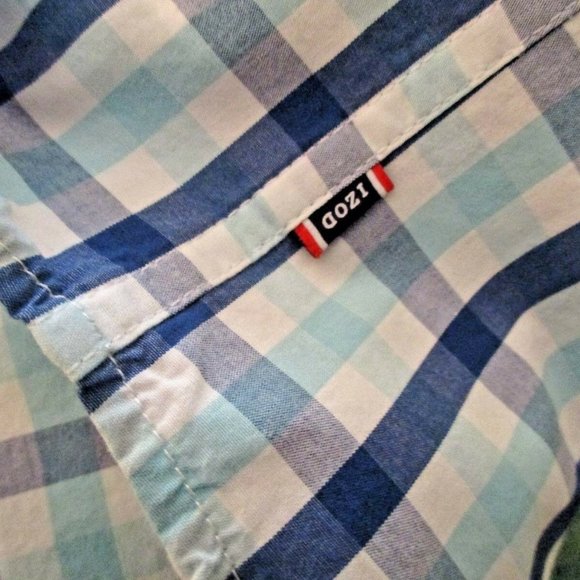 Izod Mens Long Sleeve Oxford sz L Blue Plaid Button Down - Picture 9 of 10